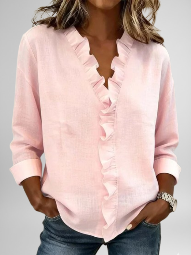 Amoura | Blouse with Ruffles, V-Neck and Long Sleeves