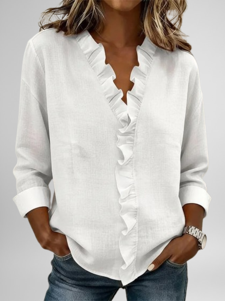 Amoura | Blouse with Ruffles, V-Neck and Long Sleeves
