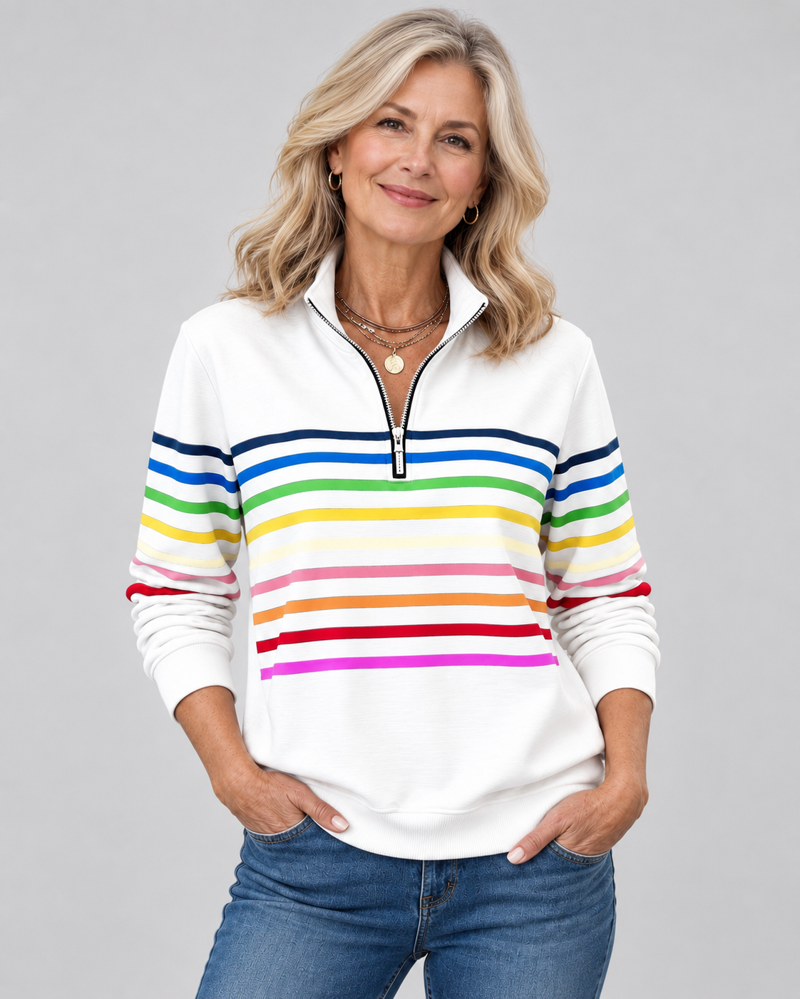 Corabelle | Striped Quarter-Zip Sweatshirt
