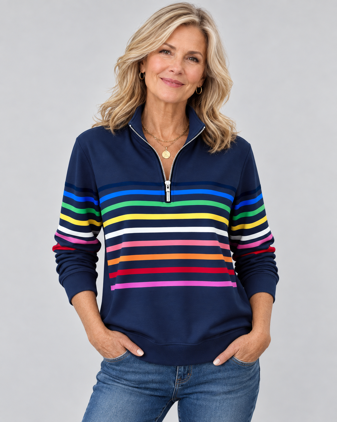 Corabelle | Striped Quarter-Zip Sweatshirt