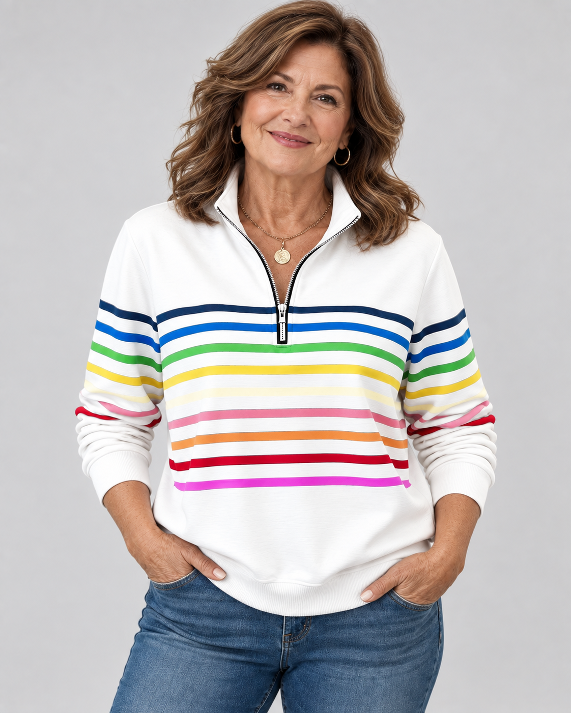 Corabelle | Striped Quarter-Zip Sweatshirt