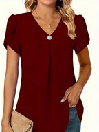 Basha | Ruffle Short Sleeve Blouse With Single Button